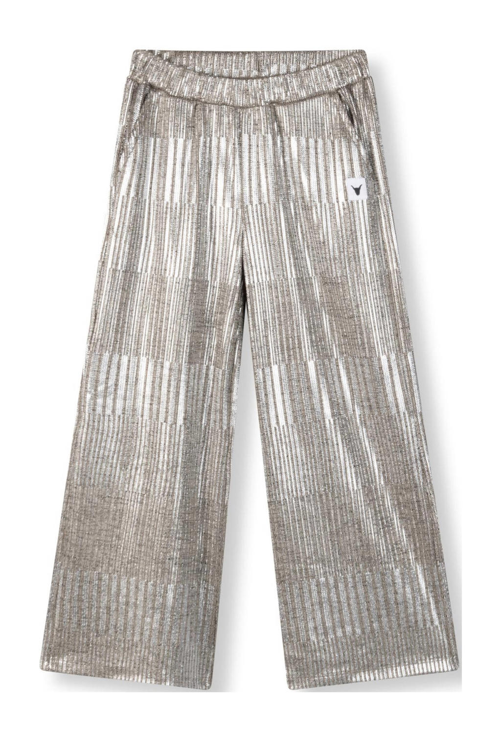 Zilverkleurige meisjes Alix Mini broek van polyester met elastische tailleband en effen