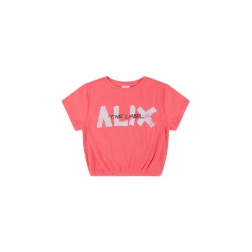 Alix Mini T-shirt met tekst koraalrood Meisjes Viscose Ronde hals Tekst