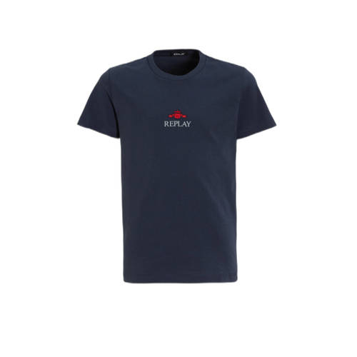 REPLAY T-shirt met logo donkerblauw Jongens Katoen Ronde hals Logo