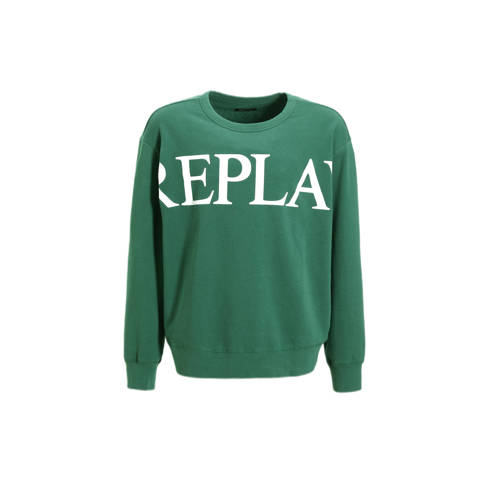REPLAY sweater groen Effen
