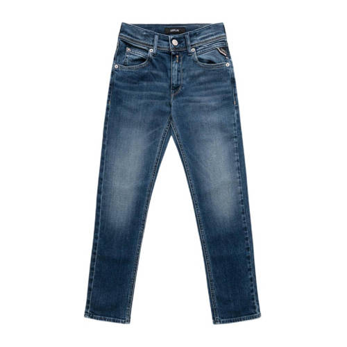 REPLAY slim fit jeans medium blue denim Blauw Effen