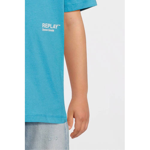 Replay T-shirt Blauw Jongens Katoen Ronde hals Effen 128