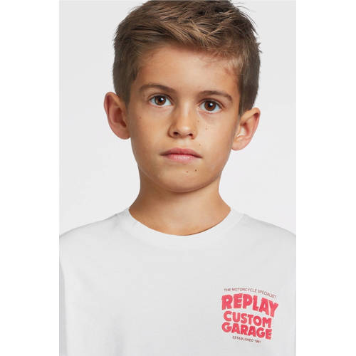 Replay T-shirt met tekst wit Jongens Katoen Ronde hals Tekst 140