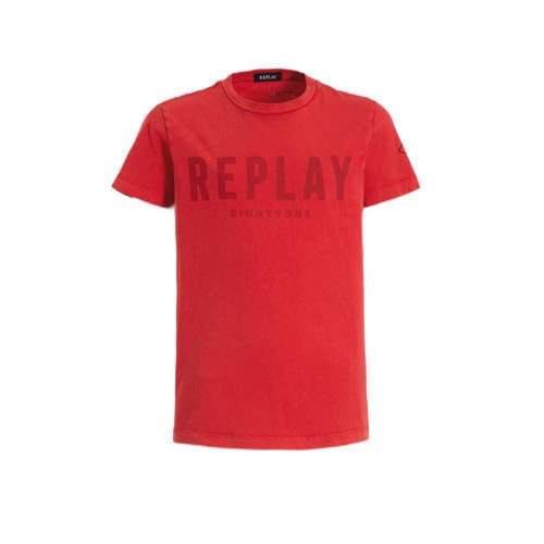 REPLAY T-shirt met tekst Rood Jongens Katoen Ronde hals Tekst