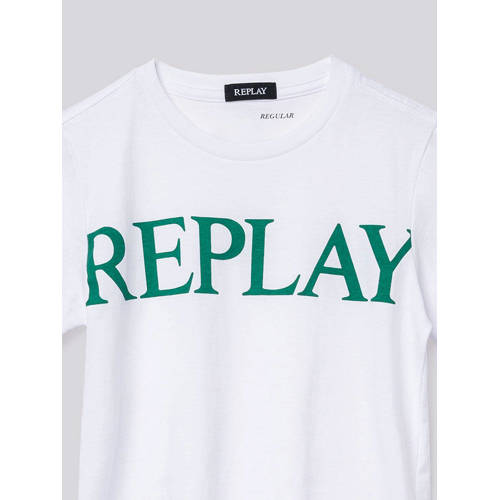 Replay T-shirt met tekst wit Jongens Katoen Ronde hals Tekst 128