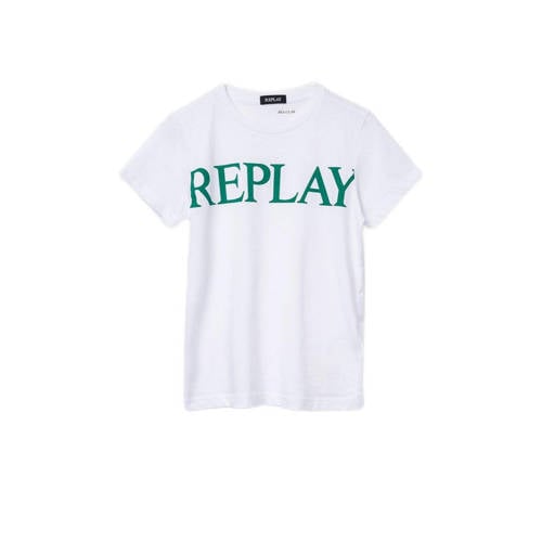 REPLAY T-shirt met tekst wit Jongens Katoen Ronde hals Tekst - 104