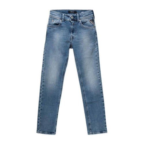 REPLAY slim fit jeans light blue denim Blauw Effen