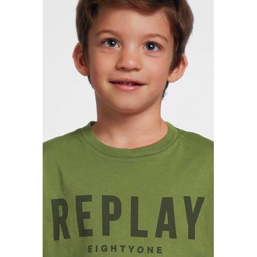 Replay T-shirt met tekst Groen Jongens Katoen Ronde hals Tekst 164
