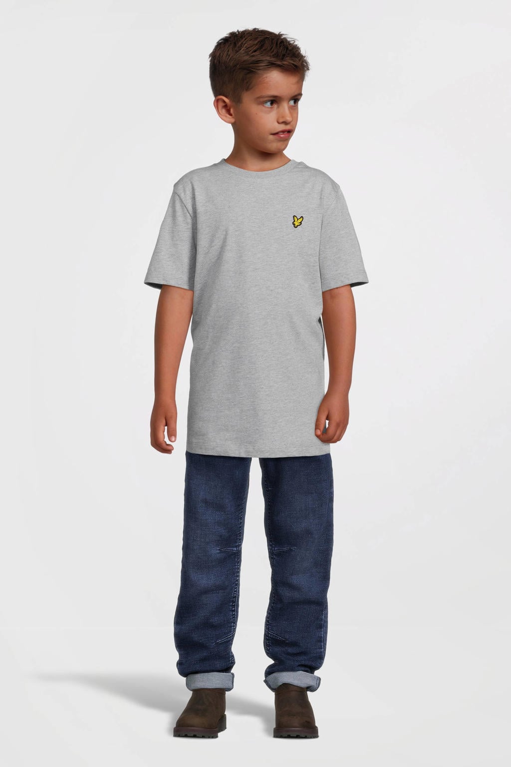 Grijze jongens Lyle & Scott gemeleerd T-shirt van katoen met korte mouwen en ronde hals