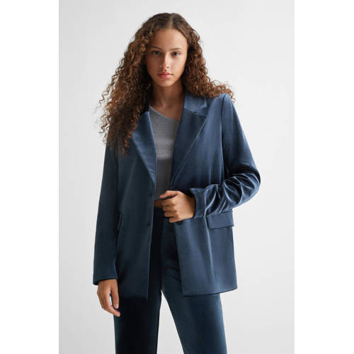 Mango Kids blazer marinieblauw Meisjes Polyester Reverskraag Effen 152(XXS)