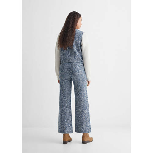 Mango Kids gebloemde wide leg broek indigo wit Blauw Meisjes Katoen Bloemen 152(XXS)