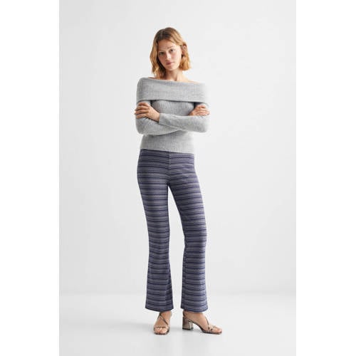 Mango Kids high waist flared legging met all over print donkerblauw wit koper Meisjes Polyester 152(XXS)