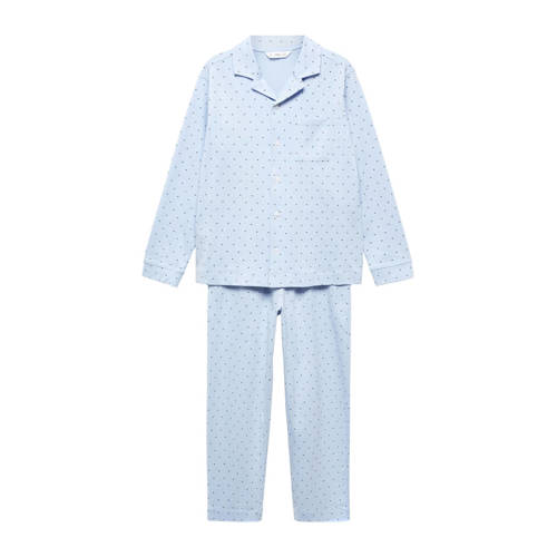 Mango Kids pyjama met all over print lichtblauw/donkerblauw Jongens Katoen Reverskraag - 116