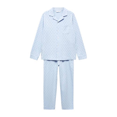 Mango Kids pyjama met all over print lichtblauw/donkerblauw Jongens Katoen Reverskraag