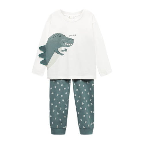 Mango Kids pyjama met dinoprint grijsgroen/wit Meisjes Katoen Ronde hals