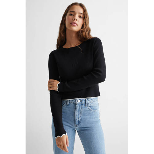 Mango Kids longsleeve zwart Meisjes Viscose Ronde hals Effen 152(XXS)