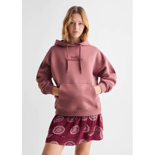 Mango Kids hoodie met tekst roze Sweater Meisjes Katoen Capuchon Tekst 152(XXS)