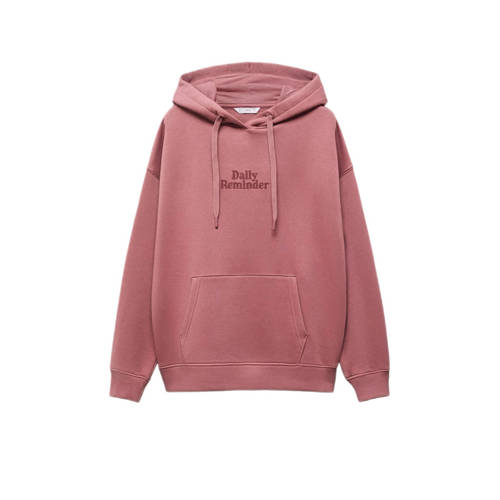 Mango Kids hoodie met tekst roze Sweater Meisjes Katoen Capuchon Tekst - 152(XXS)