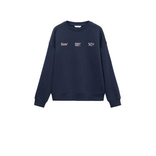 Mango Kids sweater met backprint donkerblauw Backprint - 152(XXS)