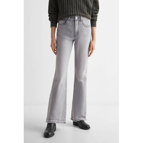 Mango Kids high waist flared jeans grey denim Grijs Effen 168(M)