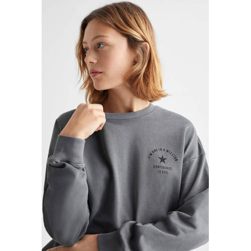 Mango Kids sweater met tekst antraciet Grijs Tekst 152(XXS)