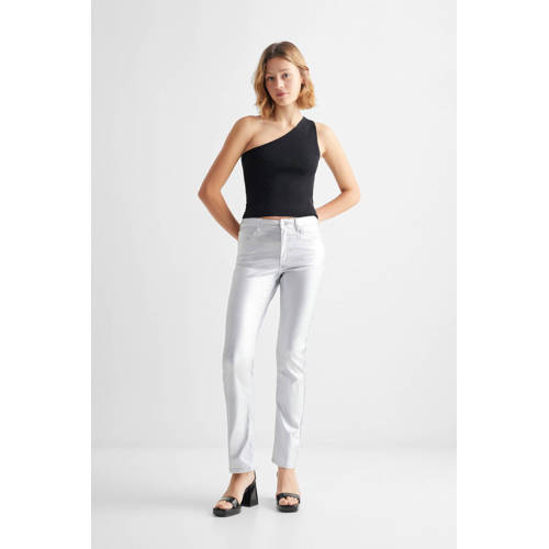 Mango Kids straight fit broek zilver Meisjes Viscose Effen 158(XS)