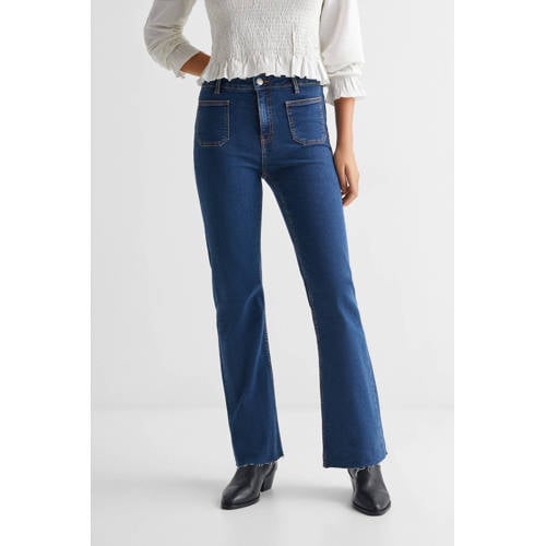 Mango Kids flared jeans medium blue denim Blauw Meisjes Stretchdenim 152(XXS)