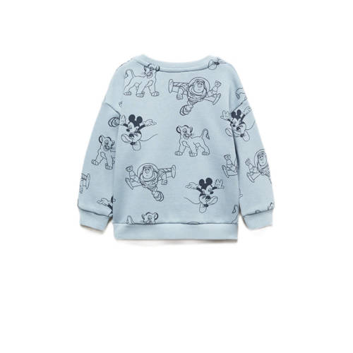 Mango Kids sweater met all over print lichtblauw d.blauw Dierenprint 104