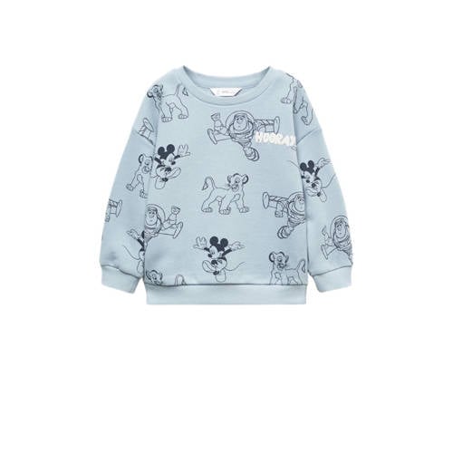 Mango Kids sweater met all over print lichtblauw/d.blauw Dierenprint - 104