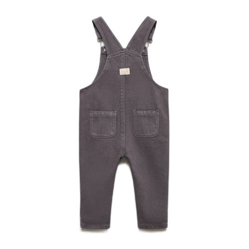 Mango Kids straight fit tuinbroek antraciet Grijs Meisjes Denim Vierkante hals 80