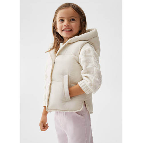 Mango Kids bodywarmer ecru Meisjes Polyamide Capuchon Effen 86