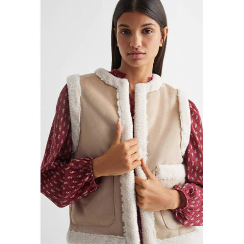 Mango Kids gilet ecru wit Meisjes Teddy Openvallende hals Meerkleurig 158(XS)