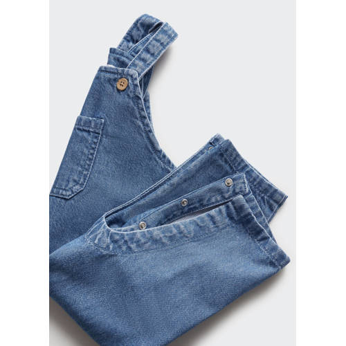 Mango Kids baby tuinbroek medium blue denim Blauw Jongens Meisjes Katoen Vierkante hals 62