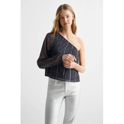 Mango Kids one shoulder top donkerblauw Effen 152(XXS)