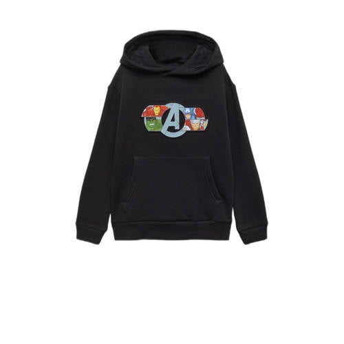 Mango Kids hoodie met printopdruk zwart Sweater Printopdruk