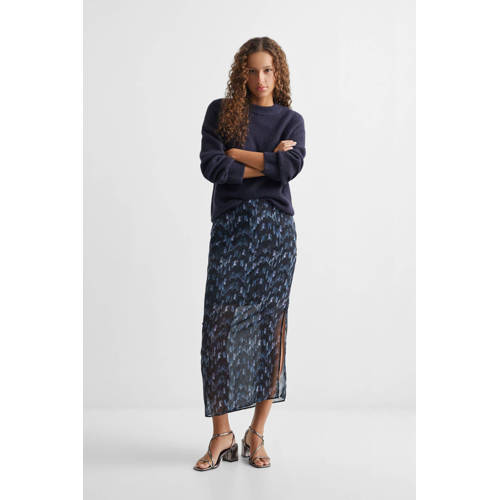 Mango Kids rok met all over print donkerblauw blauw Meisjes Polyester All over print 152(XXS)