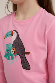thumbnail: Roze meisjes WE Fashion sweatjurk van stretchkatoen met printopdruk, lange mouwen en ronde hals