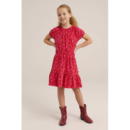 WE Fashion gebloemde jurk rood roze Meisjes Katoen Ronde hals Bloemen 92