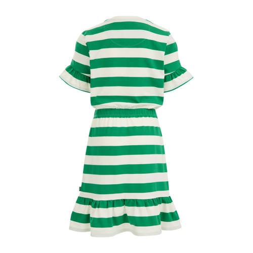 WE Fashion gestreepte jurk groen wit Meisjes Katoen Ronde hals Streep 92