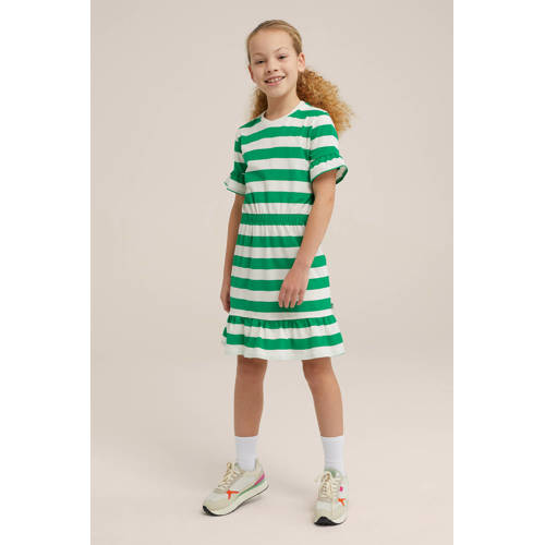 WE Fashion gestreepte jurk groen wit Meisjes Katoen Ronde hals Streep 92