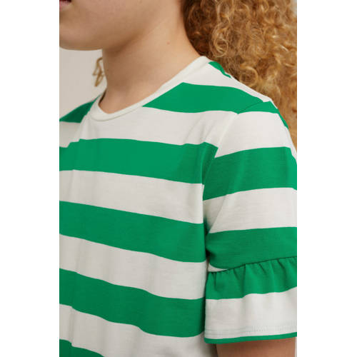 WE Fashion gestreepte jurk groen wit Meisjes Katoen Ronde hals Streep 92
