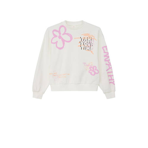 s.Oliver sweater met printopdruk wit/roze Printopdruk