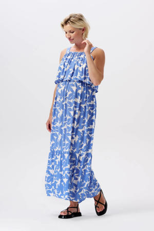 gebloemde voedingsjurk blauw/wit