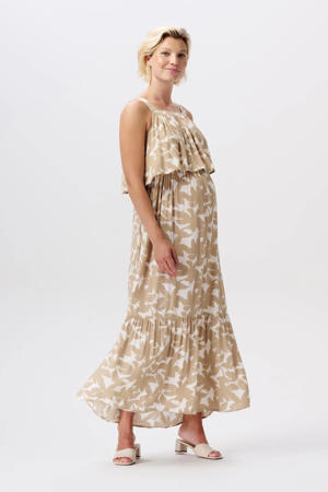 gebloemde voedingsjurk beige/wit