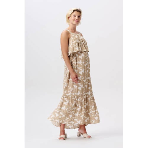 Noppies gebloemde voedingsjurk beige wit Dames Viscose Vierkante hals Bloemen L