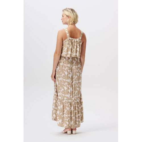 Noppies gebloemde voedingsjurk beige wit Dames Viscose Vierkante hals Bloemen L