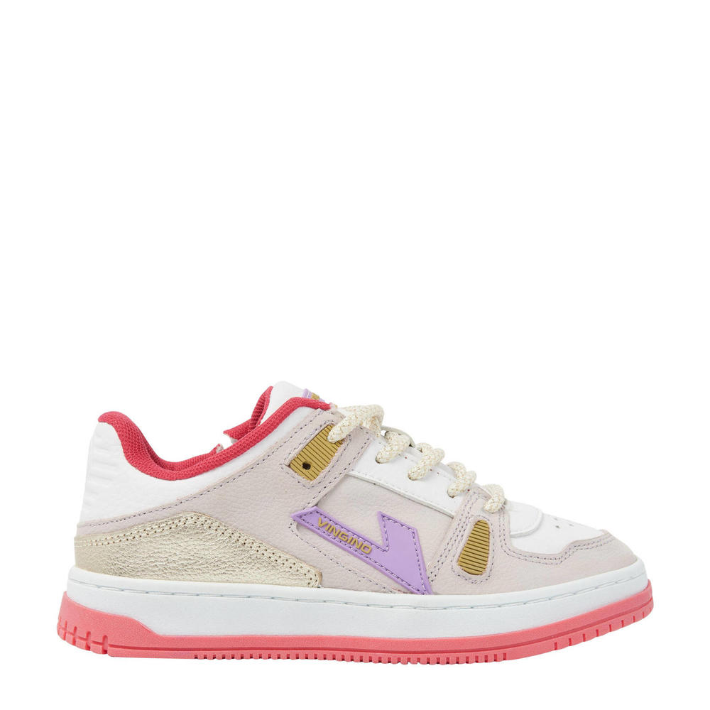 Wit en roze meisjes Vingino Nadia leren sneakers met veters