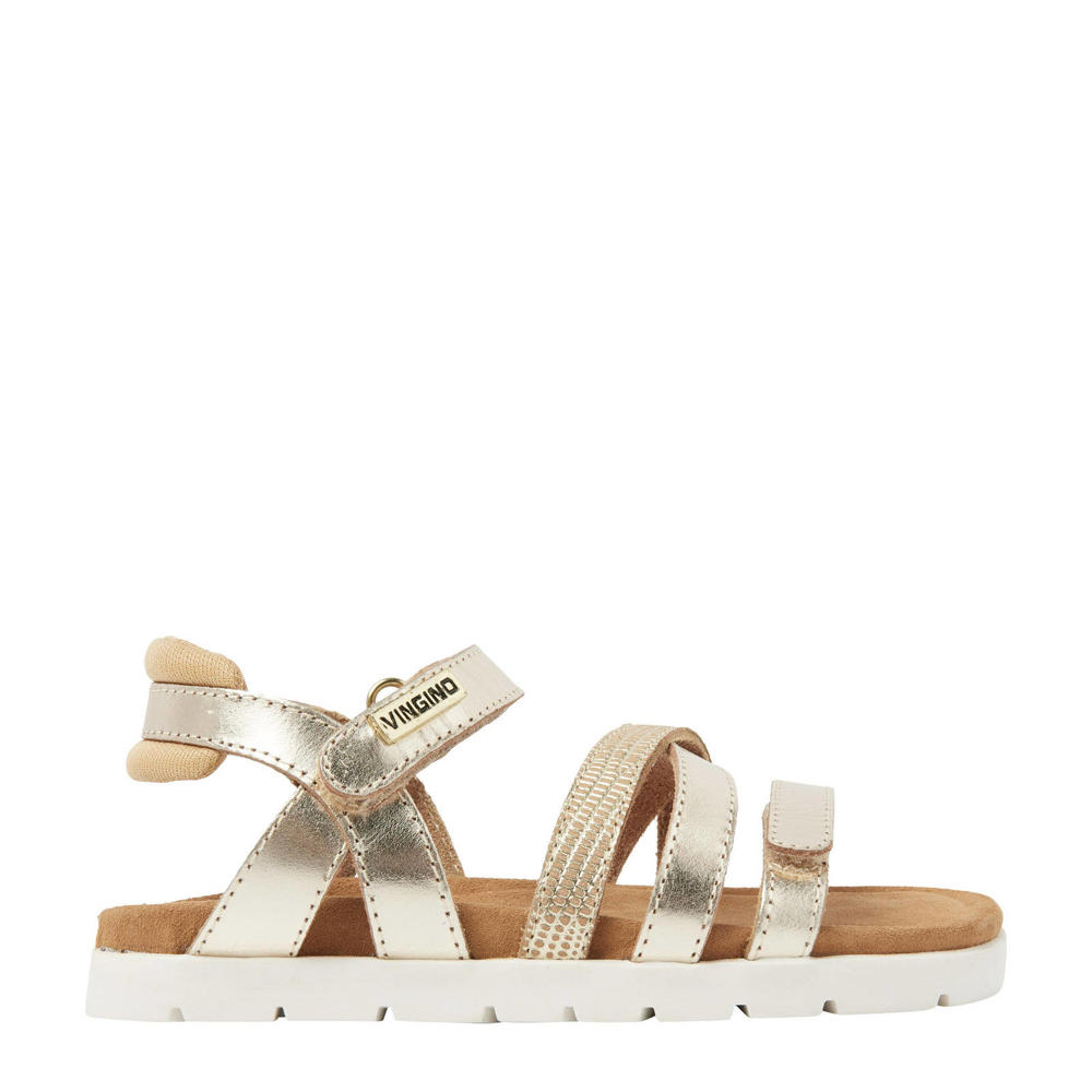 Goud en metallickleurige meisjes Vingino Florence leren sandalen met klittenband
