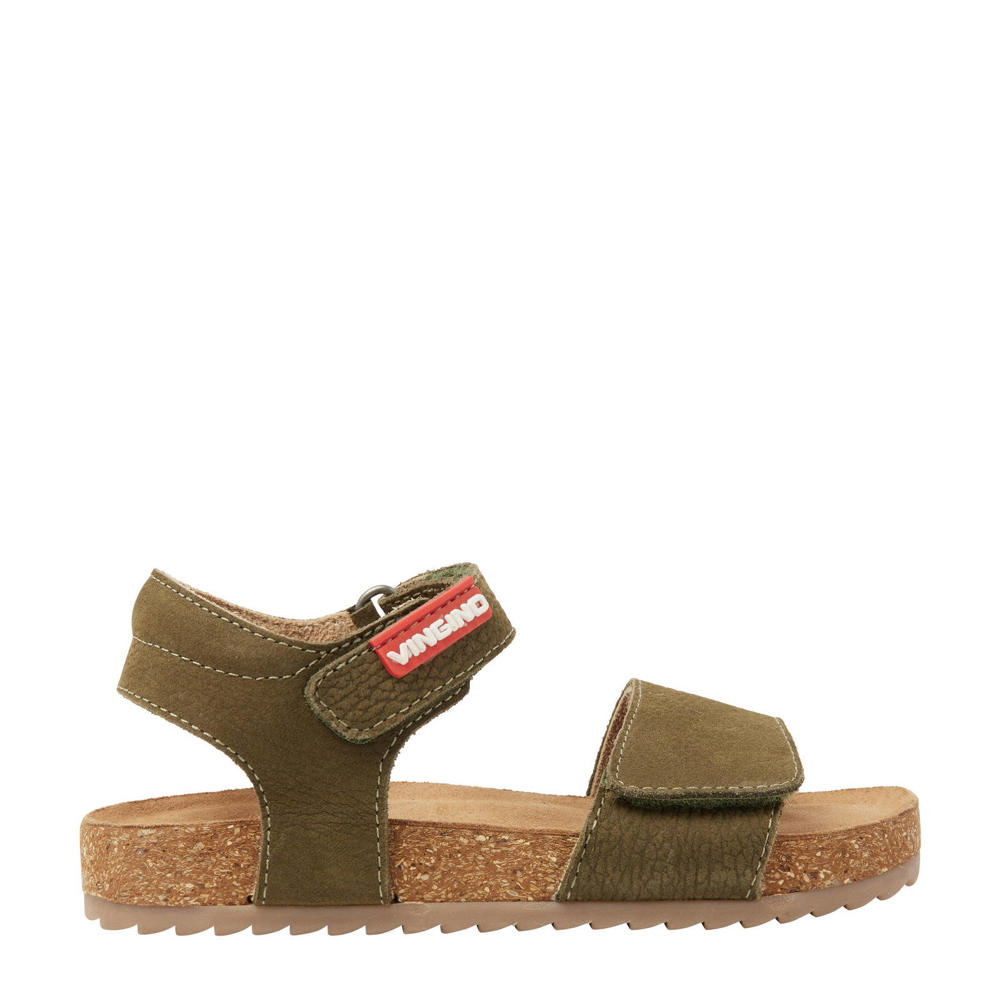 Groene jongens Vingino Xavi suède sandalen met klittenband en effen