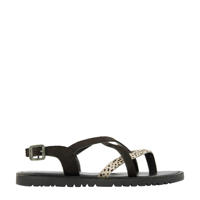 thumbnail: Zwart en witte meisjes Vingino Coco leren sandalen van leer+ponyhair/voering: leer met gesp